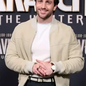 Aaron Taylor-Johnson Kraven The Hunter Beige Bomber Jacket