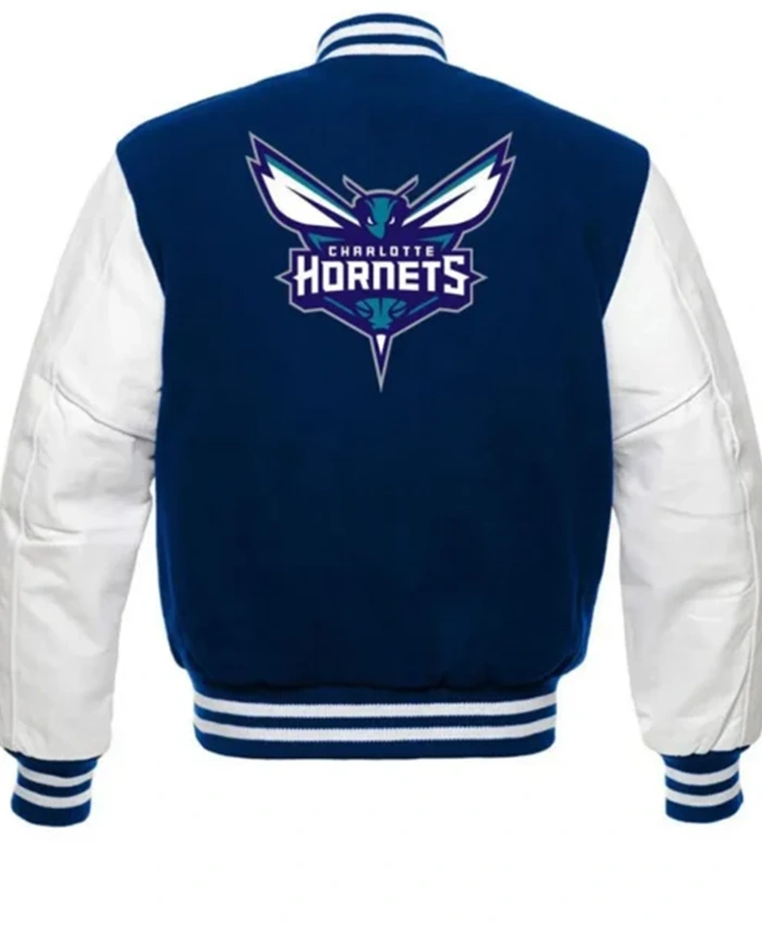 Charlotte Hornets NBA Blue And White Varsity Jacket - Image 2