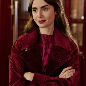 Emily In Paris Emily Cooper Maroon Velvet Jacket