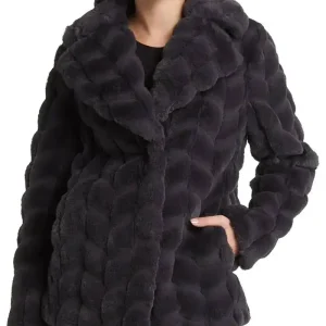 Grooved Herringbone Fur Jacket