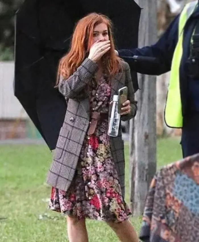 Isla Fisher Wolf Like Me Grey Plaid Coat