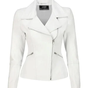 Jill Lakeland Leather Notch Lapel Collar Biker Asymmetrical zip Jacket