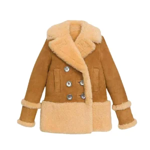 Kate Genuine Suede Leather Brown Pea Coat