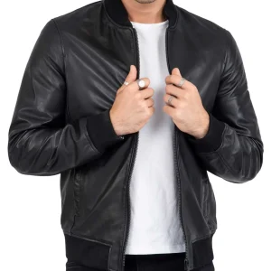 Mens Black Bomber Leather Jacket