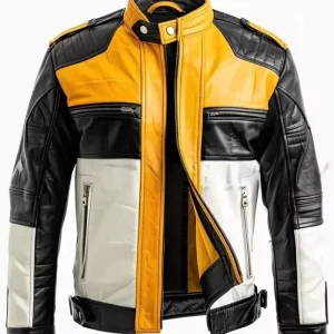 Men’s Classic Slim-Fit Trucker Yellow Biker Leather Jacket