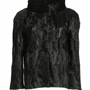 Swakara Lamb Fur Fluffy Black Jacket