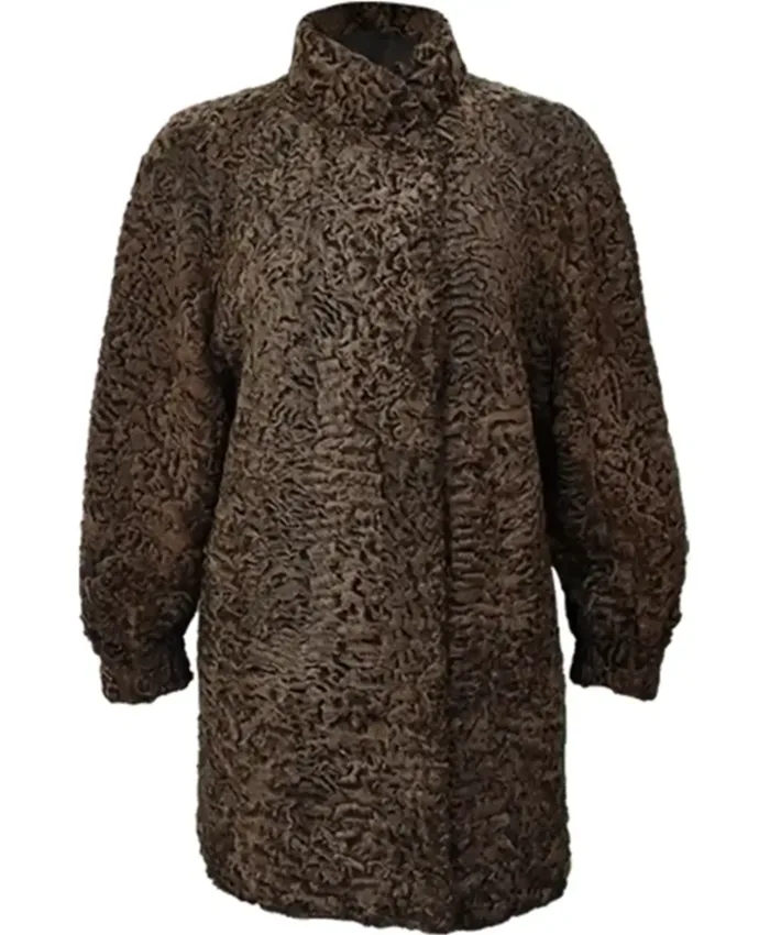 Women Persian Lamb Swakara Broadtail Brown Fur Warm Coat